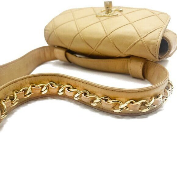 Authentic CHANEL CC Vintage Matelasse Lambskin Waist Pouch Bum Bag Leather Beige - Picture 9 of 16